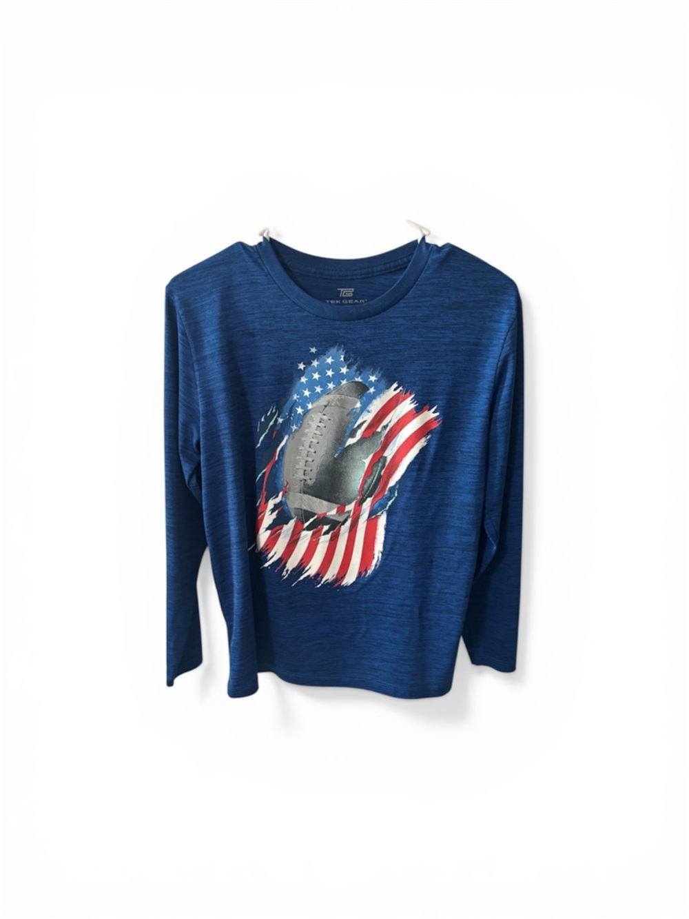 tek gear Blue Long-Sleeve Tee with American Flag Football Graphic